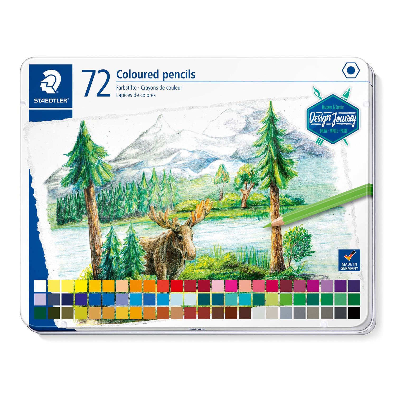Staedtler Buntstifte Design Journey – Sechskant, Minen-Ø 2,9 mm, 72 Stifte, im Metalletui