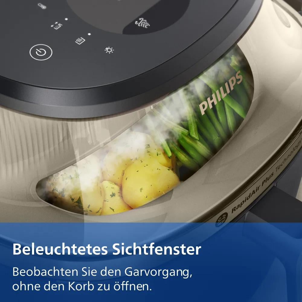 Philips Airfryer 5000 Serie NA543/00 – 7,2 L, Dampf- und Warmhaltefunktion, 2000 W – Schwarz/Gold