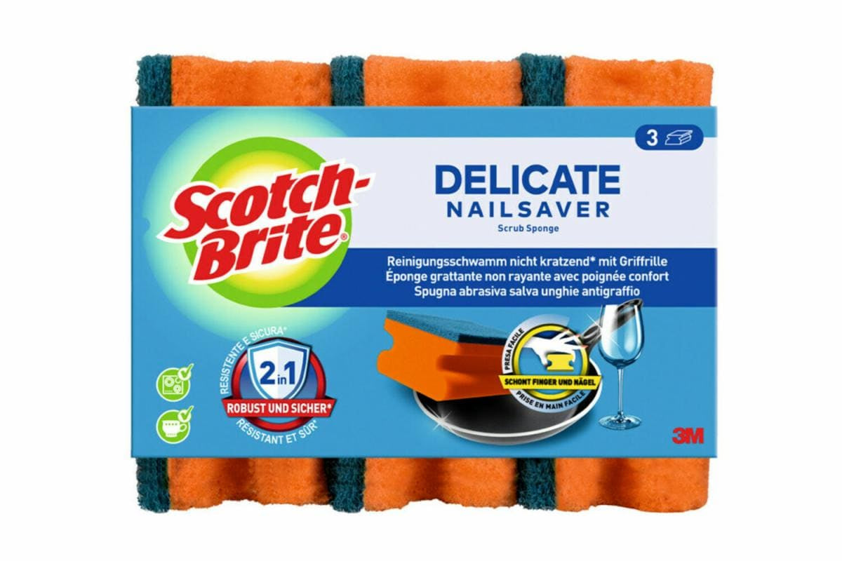 Scotch-Brite Spülschwamm Delicate – Schaumstoff, Rechteckig, für Pfannen, Mehrfarbig, 3 Stk.