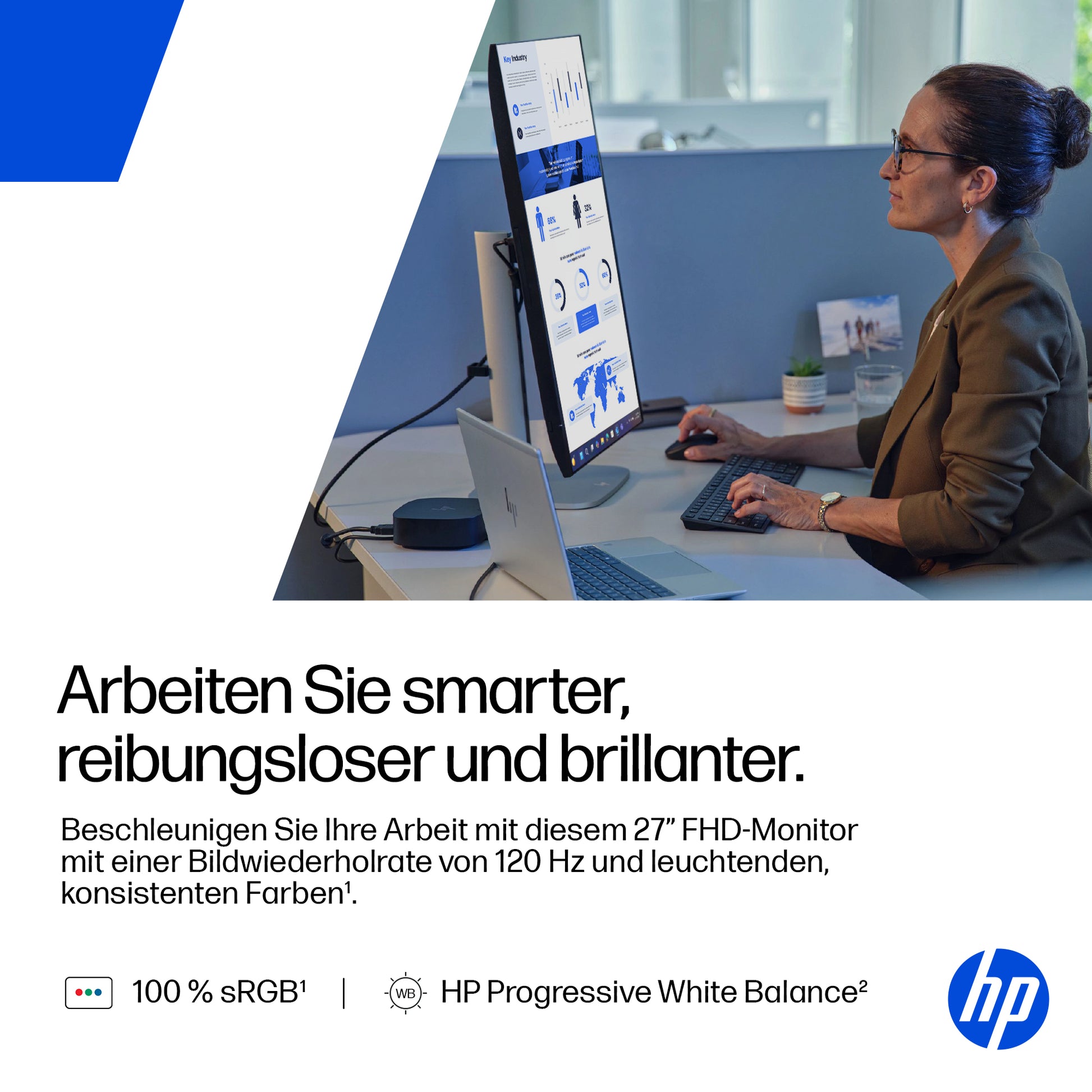 HP 527pf – Monitor, 27", 1920 × 1080 (Full HD), IPS, 120 Hz, 350 cd/m², VESA 100 × 100, Schwarz
