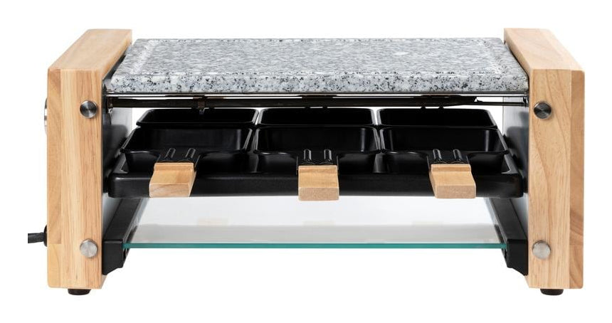 Furber. Furber Raclette-Grill Festa – 6 Personen, Stein-Grillplatte, 900 W – Schwarz/Marmor/Holz