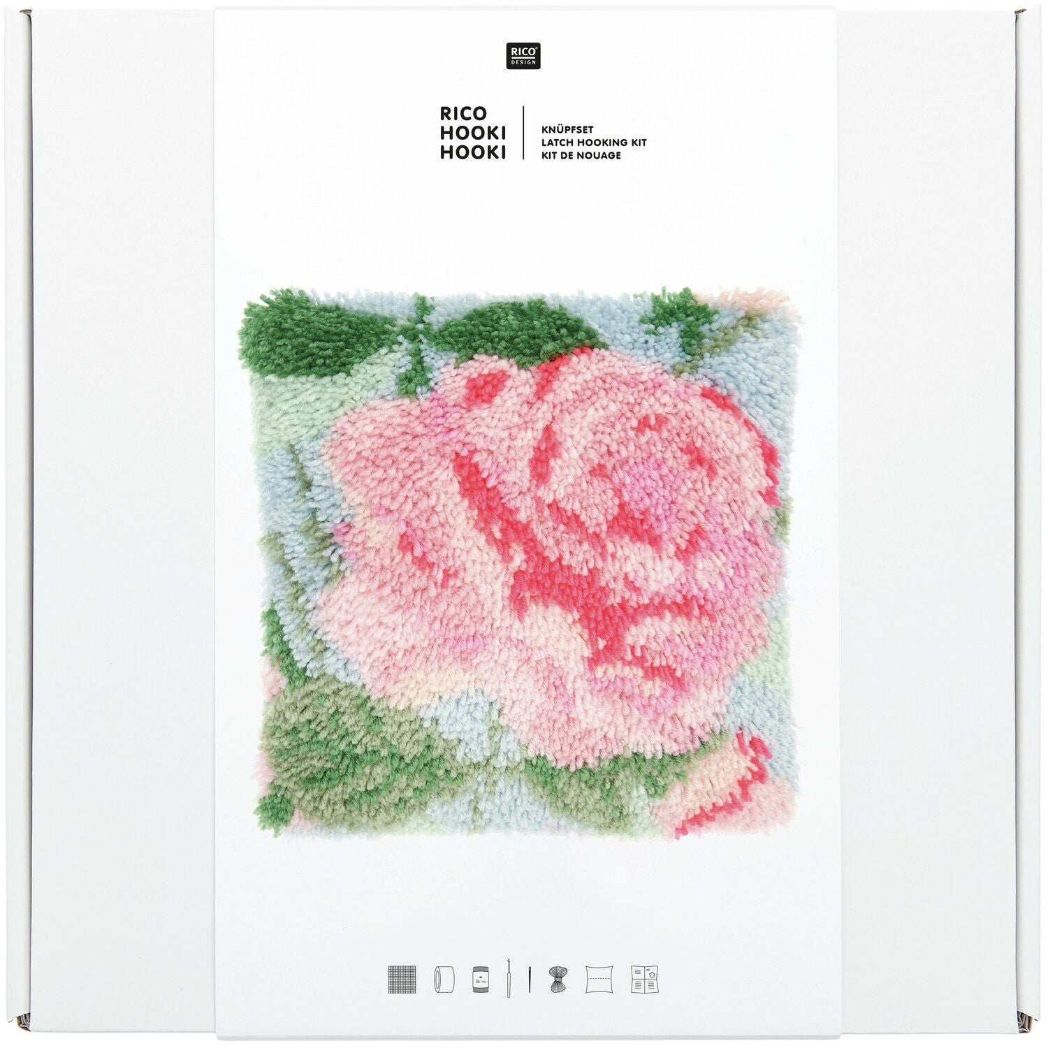 Rico Design Hooki Hooki – Knüpfset – Kissen Rose – 40 × 40 cm – ab 8 Jahren
