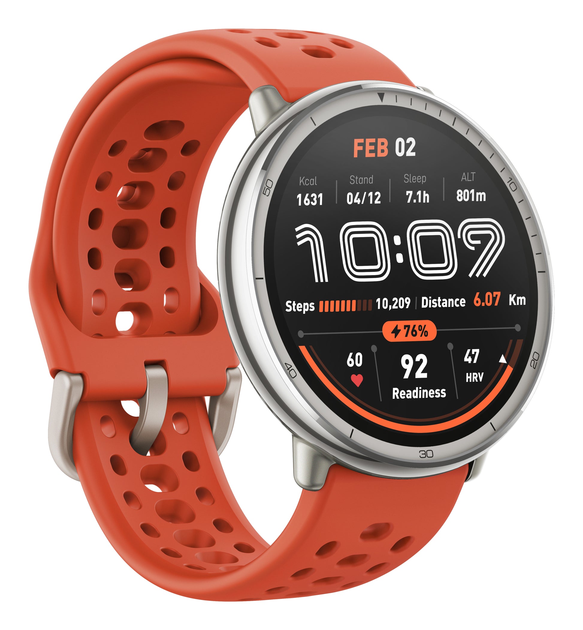 Amazfit Active 2 44 mm GPS – Edelstahl Silber, Lederband Schwarz, 50 m, für iPhone