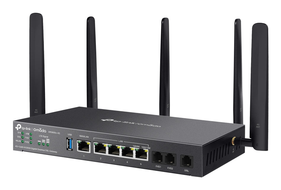 TP-Link DR3650V-4G DSL-Gateway – Wi-Fi 6 (AX3000), Dual-Band, 3× RJ-11, 4× Gigabit RJ-45, 2× USB 3.0