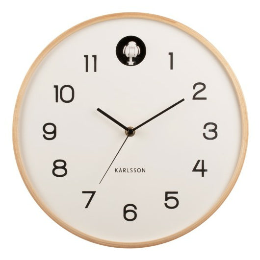 Karlsson Wanduhr Natural Cuckoo – Ø 31,5 cm, weiss, Birke