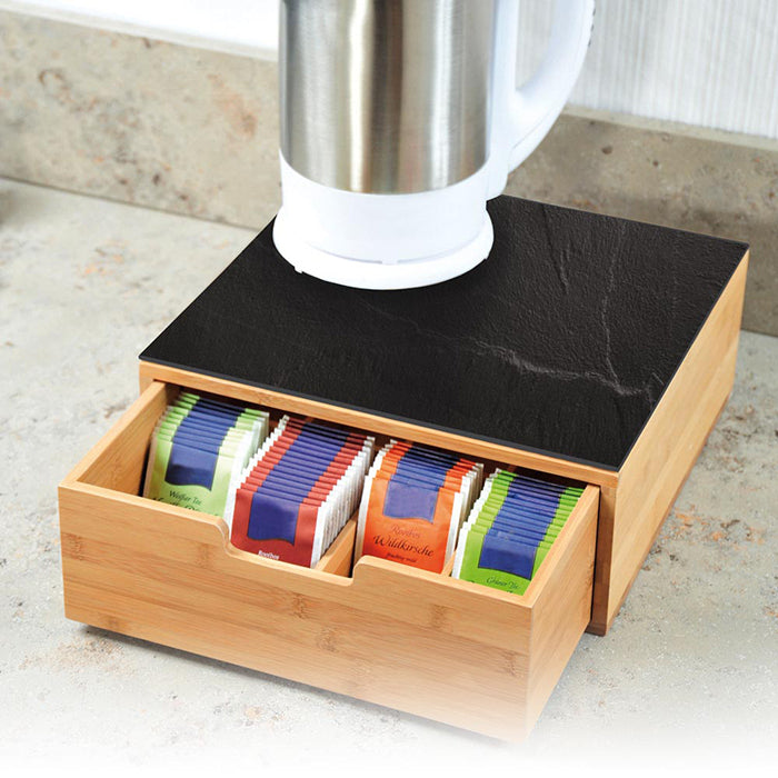 Kesper Teebeutelbox Bambus/Glas, 8 Fächer, 30 × 31 × 9,8 cm, natur/schwarz