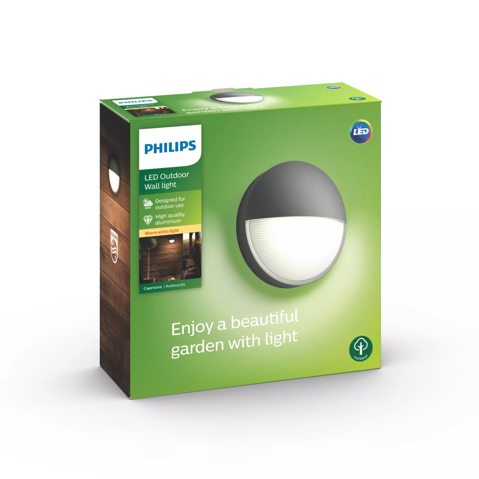 Philips by Signify Philips Aussenwandleuchte – 10×11 cm, 600 lm, 6 W, Warmweiss, 2700 K, IP44, Netzbetrieb, Anthrazit, Kunststoff