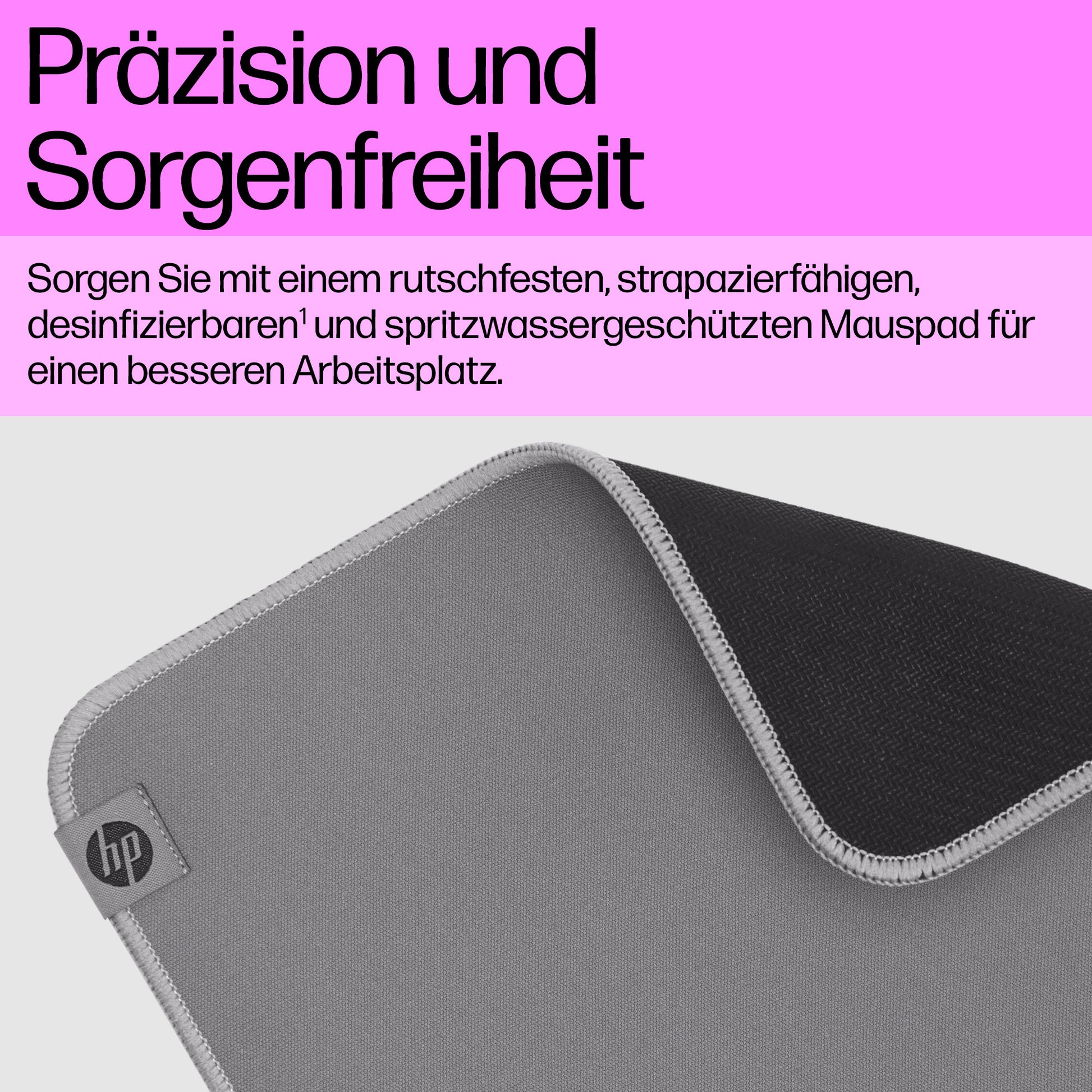 HP 100 – Mauspad – 230 × 200 mm, Polyester/Gummi, Grau