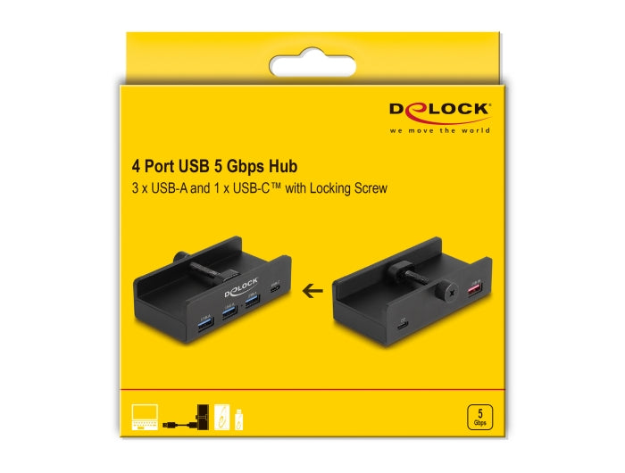 DeLOCK 64284 USB-Hub – USB-A, 3× USB-A, 1× USB-C, für Windows/Mac/Linux
