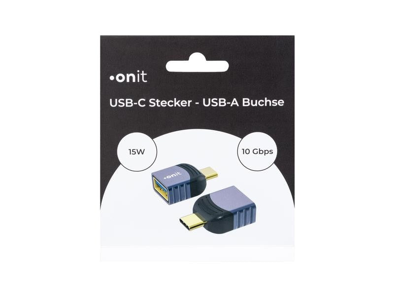 ONIT F01488 Adapter USB-C zu USB-A – USB 3.2 Gen 2 (10 Gbit/s), 5 V/3 A, Goldkontakte, Aluminiumgehäuse