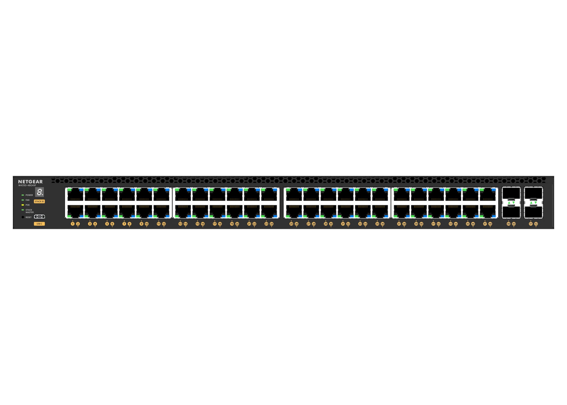 NETGEAR M4350-48G4XF – Managed Switch – 48×GbE, 4×SFP+, L3, PoE+ 1440 W, 1U