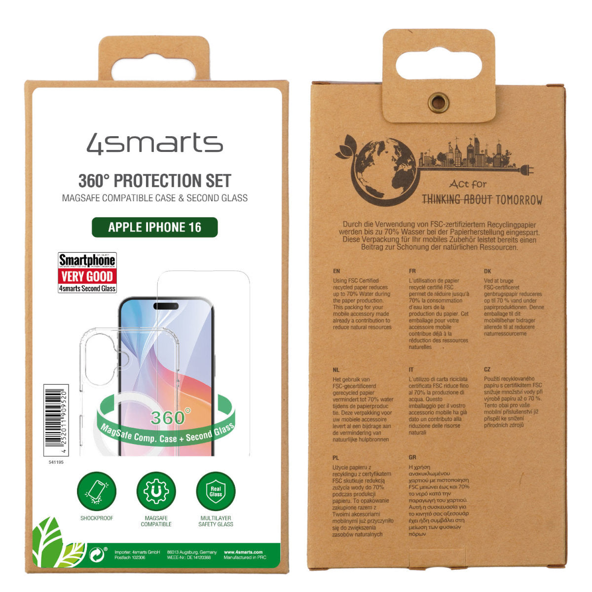 4smarts 360° Premium – Backcover – für Apple iPhone 16, MagSafe, TPU + Gehärtetes Glas, Transparent