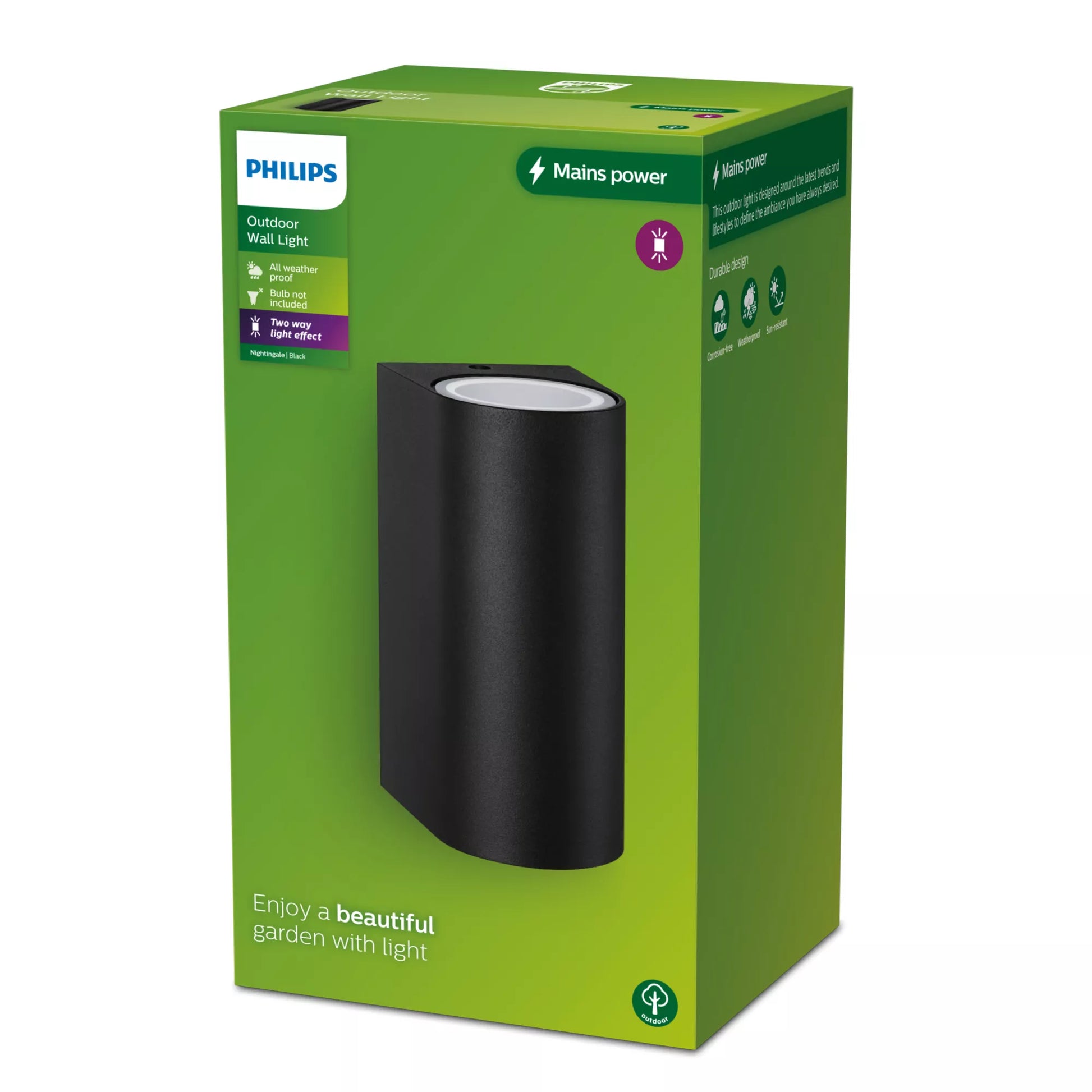 Philips by Signify Philips Aussenwandleuchte Nightingale – 8×16 cm, 35 W, IP44, Netzbetrieb, Schwarz, Aluminium