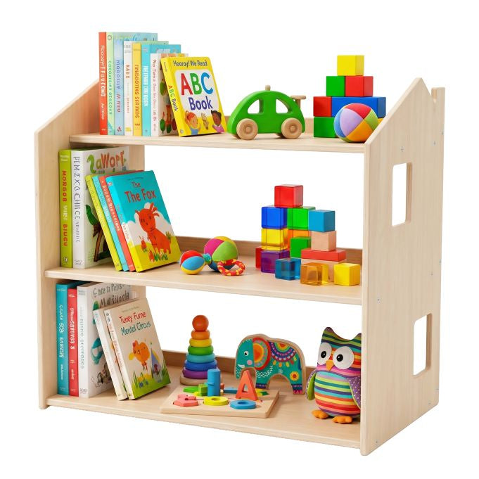 Relaxdays Kinderregal Hausform – 3 Böden – 61 × 39 × 59 cm – 22,5 kg – Hellbraun – MDF, Sperrholz – 1 Stk.