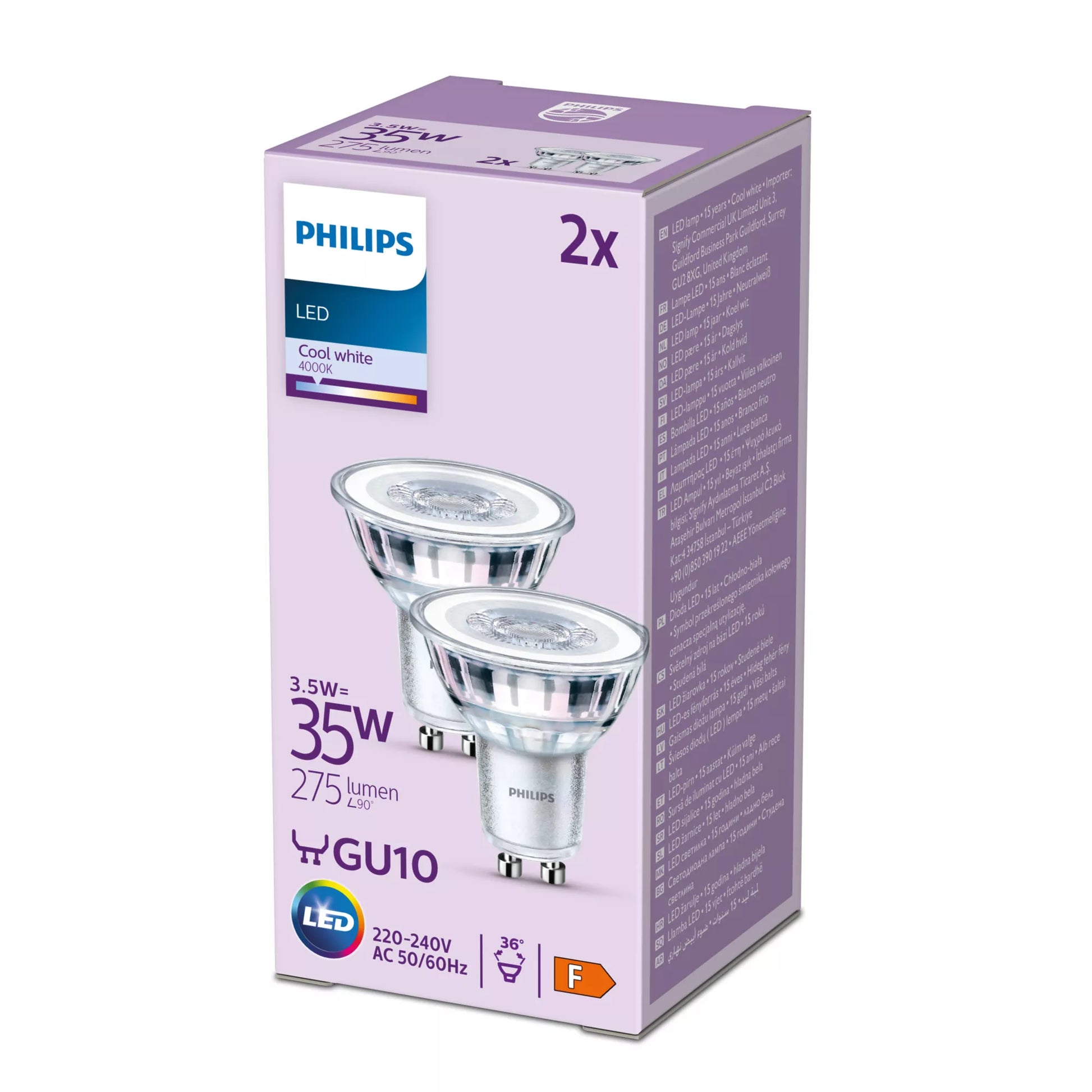 Philips by Signify Philips LED-Leuchtmittel GU10 Reflektor – Neutralweiss 4000 K, 275 lm, 3,5 W, 36° – 2 Stk., Glas