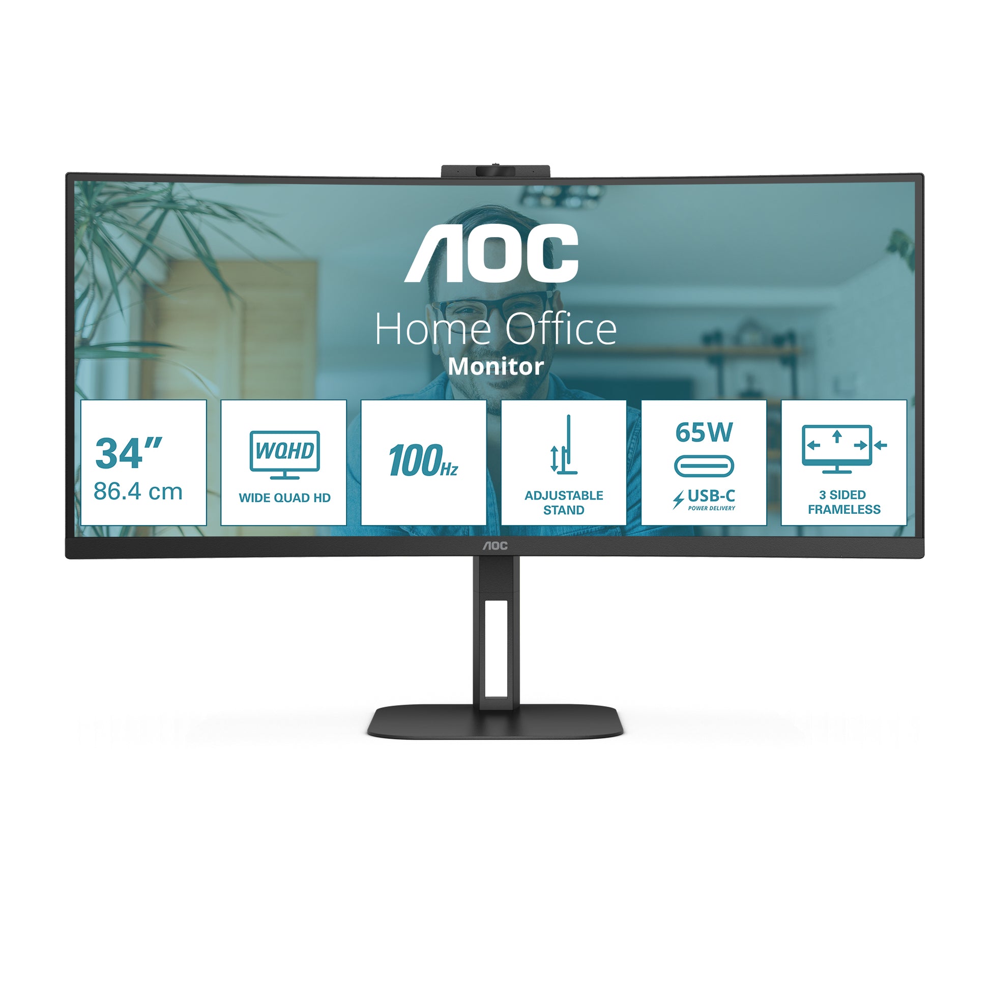 AOC CU34V5C/BK – 34" Curved, 3440 × 1440 (UWQHD), VA, 100 Hz, USB-C 65 W