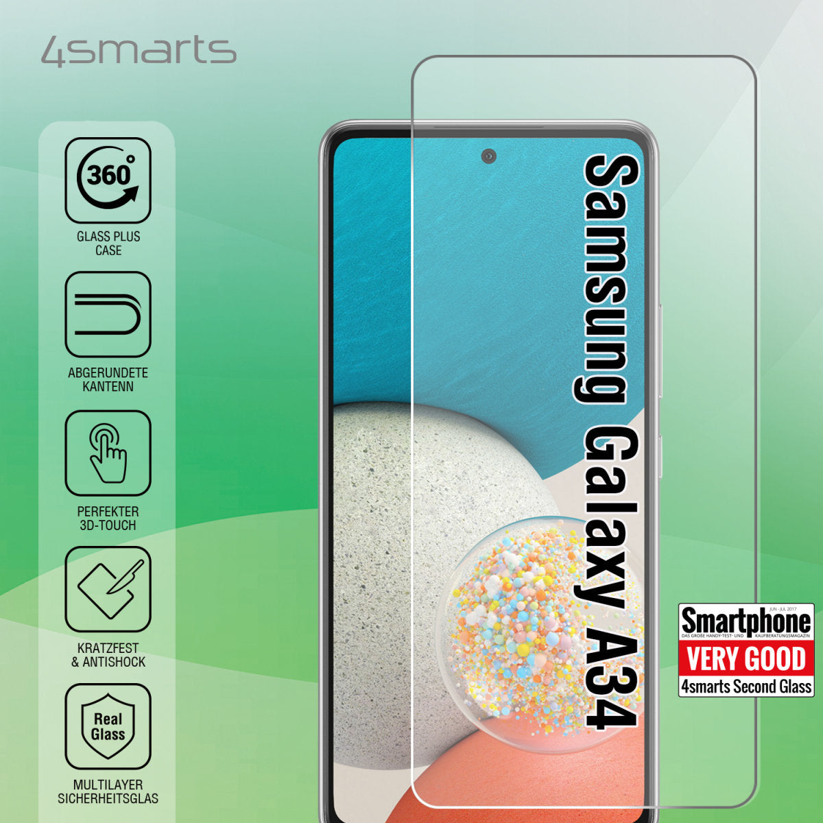 4smarts Displayschutz (Panzerglas), Full Cover – für Galaxy A34 5G