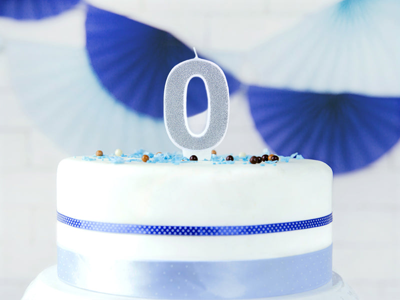 PartyDeco Geburtstagskerzen Zahl 0 – Silber – 7 cm – 1 Stück