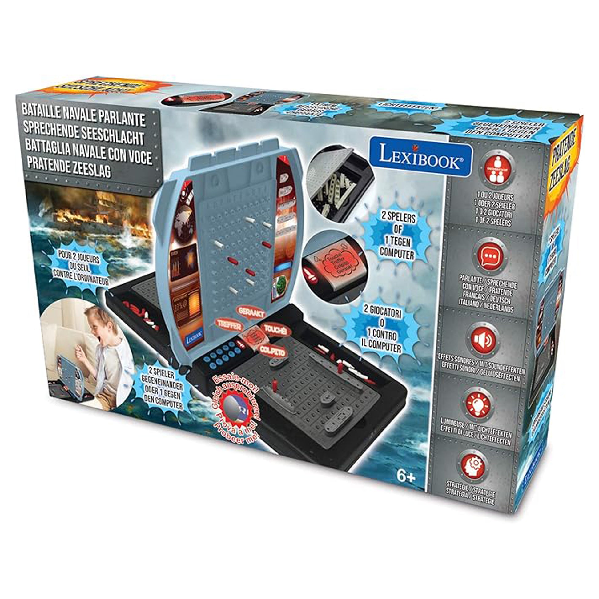 Lexibook Elektronische sprechende Seeschlacht – Brettspiel, 1–2 Spieler, ab 6 Jahren, IT/NL/DE/FR