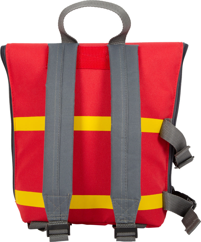 Small foot Feuerwehrrucksack – 25,0 × 26,0 × 10,0 cm – gelb/rot – ab 3 J. – Stoff, Kunststoff, Holz