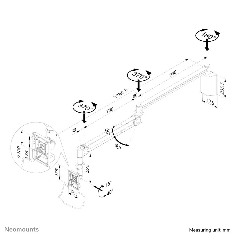 Neomounts FPMA HAW100HC – Monitorhalterung, bis 30", VESA 75 × 75 mm, 12 kg, neigbar, silber