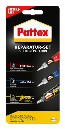 Pattex Reparatur-Set – permanent, transparent, lösemittelfrei, wasserfest, für fast alle Materialien