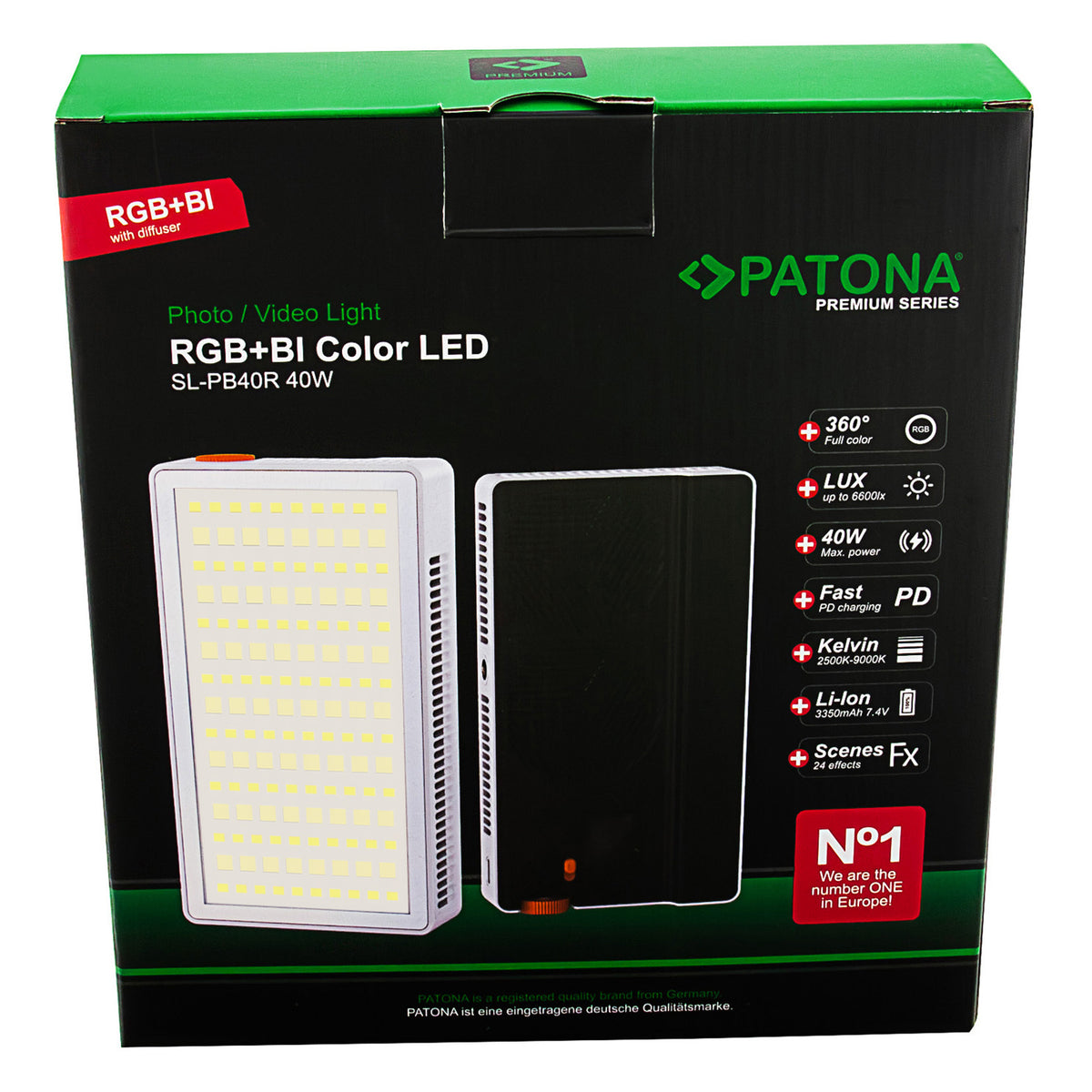 PATONA Premium Licht 4246 Streaming-Licht – 40 W, RGBW, 2500–9000 K, dimmbar – 24,8 Wh Akku