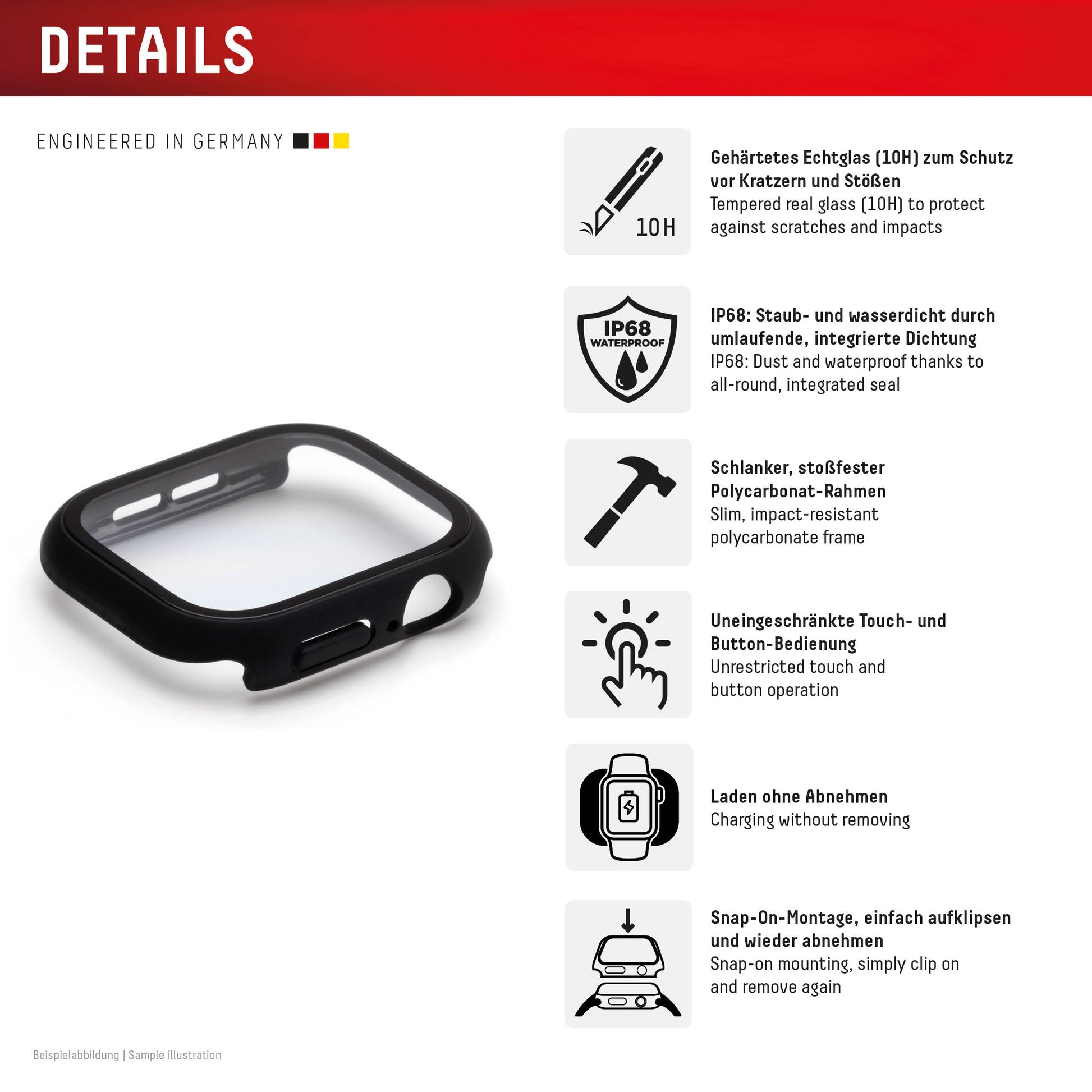 Displex Displayschutz (Panzerglas), Full Body – für Apple Watch Series 11/10 42 mm