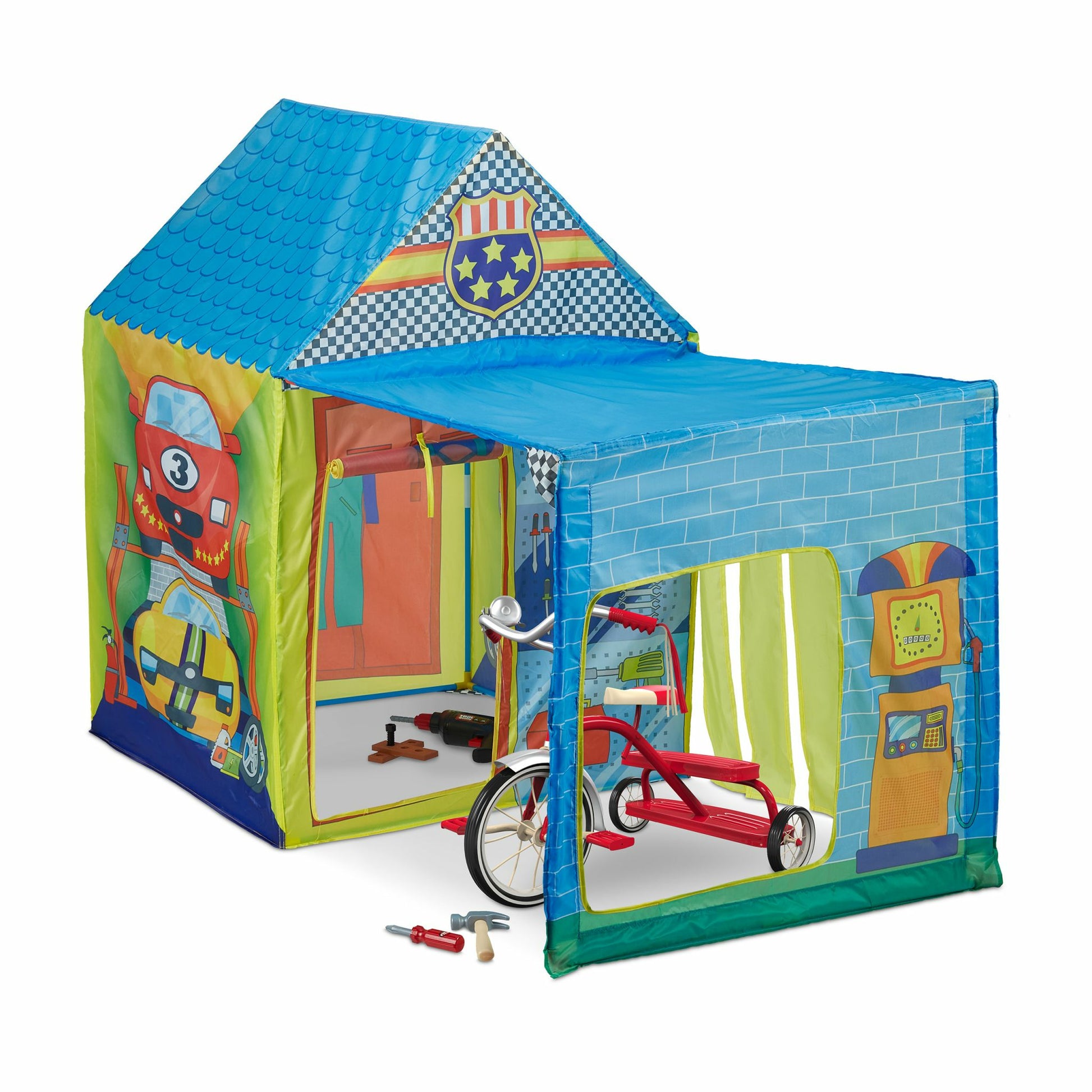 Relaxdays Spielzelt Autowerkstatt – 71,0 × 71,0 × 108,0 cm – 1 Stück – ab 3 J. – mehrfarbig