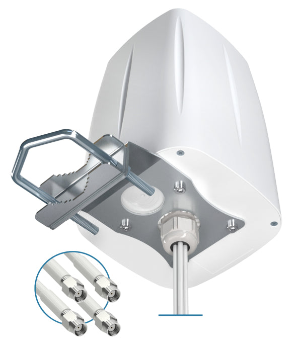 QuWireless QuOmni 7V-4 – Omnidirektionale Antenne, 2,4–2,5 / 5–6 GHz, 7 dBi, RP-SMA, IP67, Aussenbereich, Weiss
