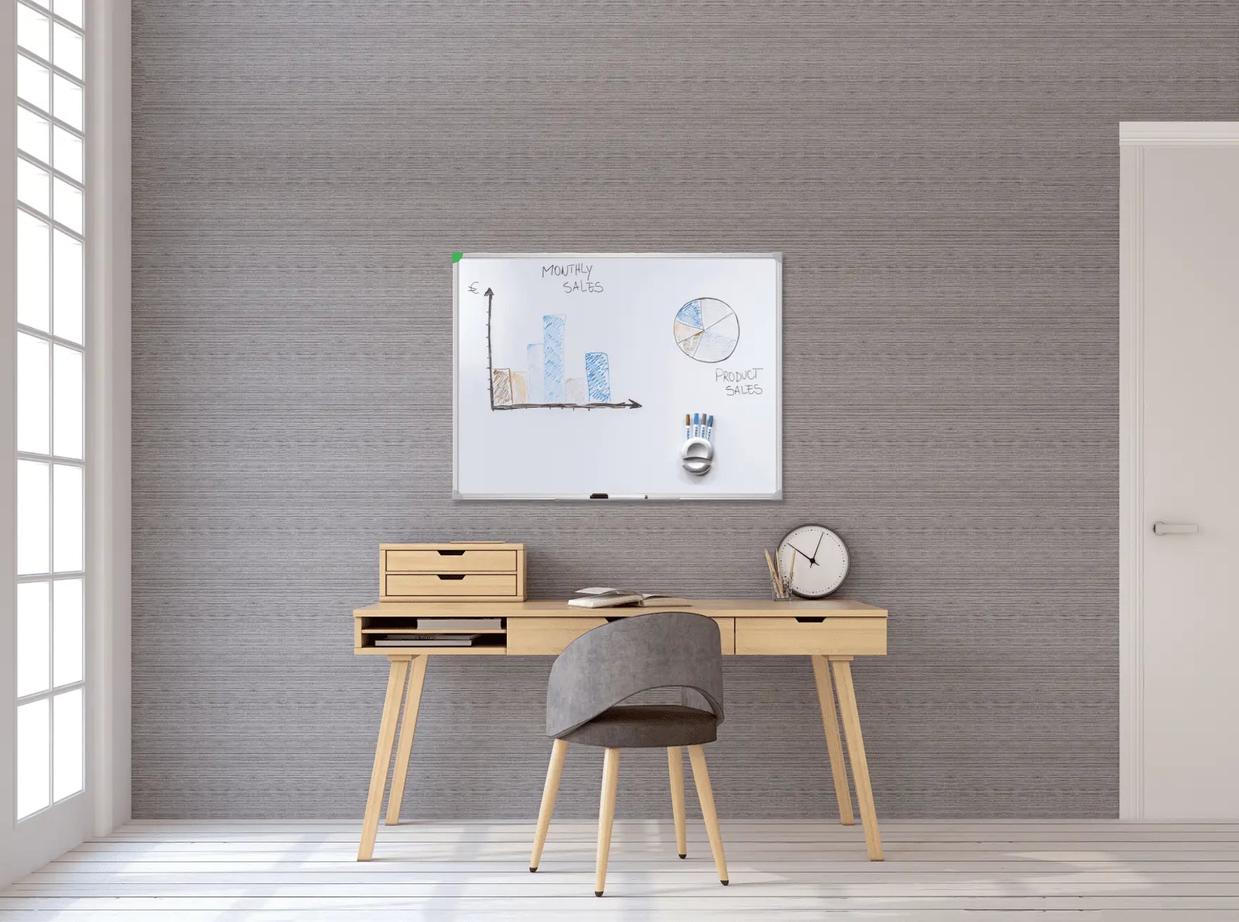 Franken Whiteboard – 60 × 45 cm, lackierter Stahl, magnetisch, Alu-Rahmen, Wandmontage, inkl. Stiftablage
