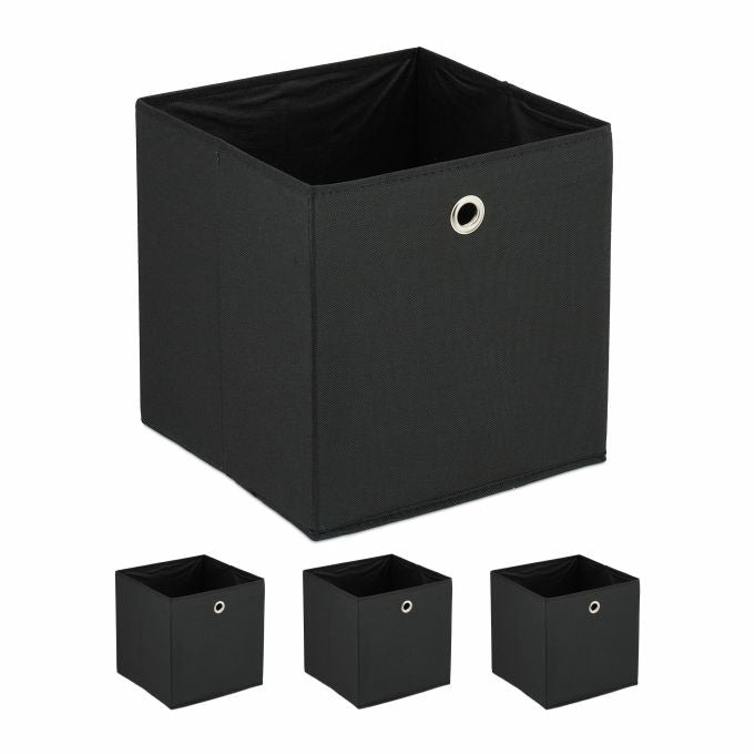 Relaxdays Aufbewahrungsbox – Pappe, Vlies, Eisen – Schwarz – 300 × 300 × 300 mm – 4er Set