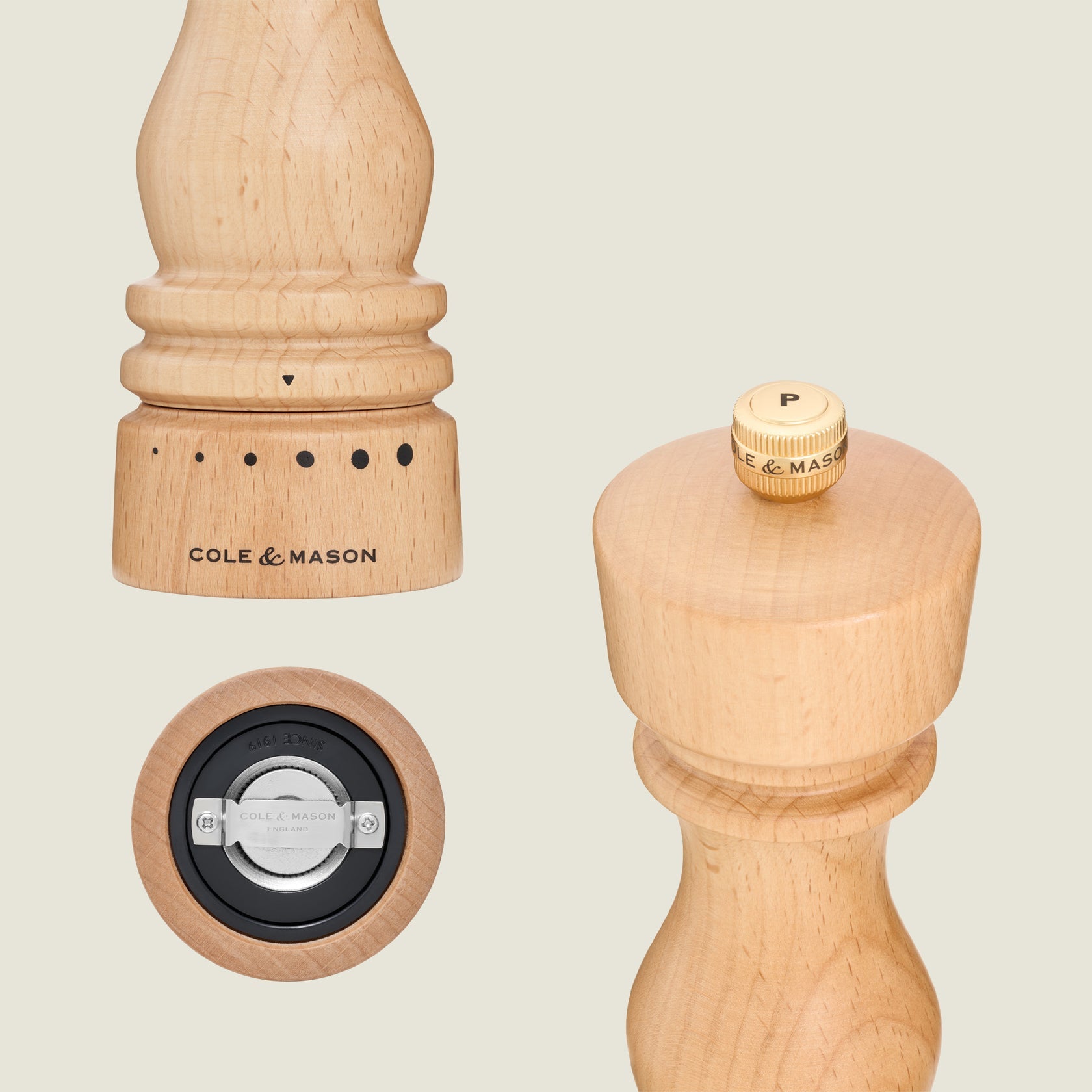 Cole & Mason London PM – Salz-/Pfeffermühle Ø 6 × 18 cm, Buchenholz, Braun