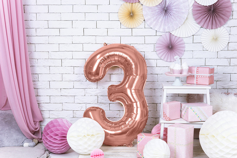 PartyDeco Folienballon Zahl 3 – Roségold – 86 cm – Folie – 1 Stk