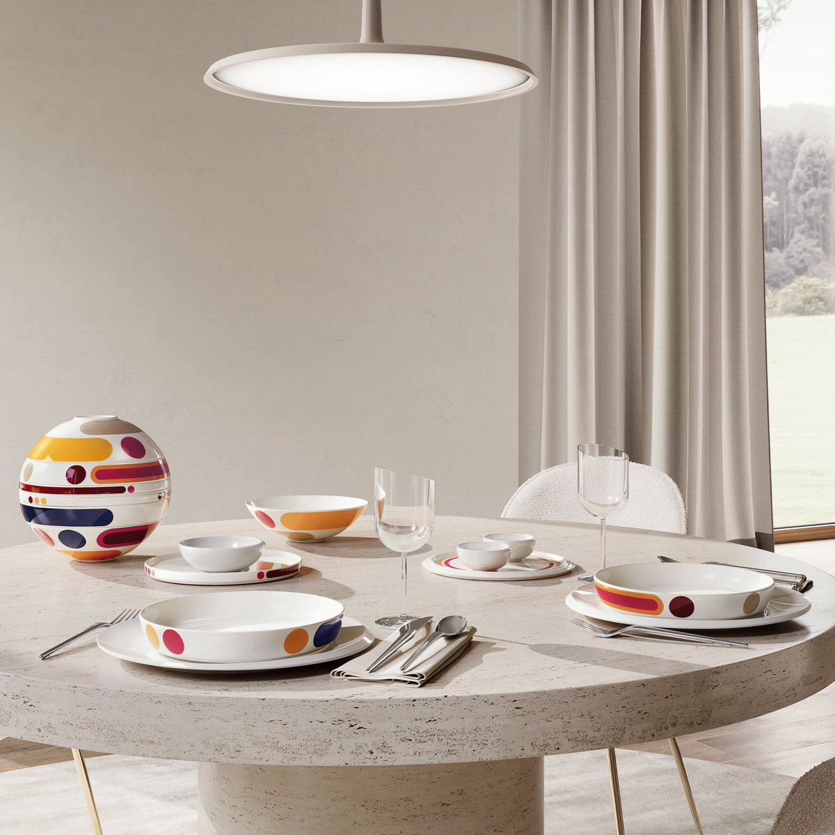 Villeroy & Boch Geschirrset Iconic Boule Miami – 7-teiliges Set, Ø 23,9 cm, Porzellan, spülmaschinenfest