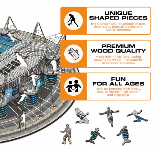 Iconic Puzzles Man City FC – Etihad Stadium – Logikspiel, 1 Spieler, ab 10 Jahren