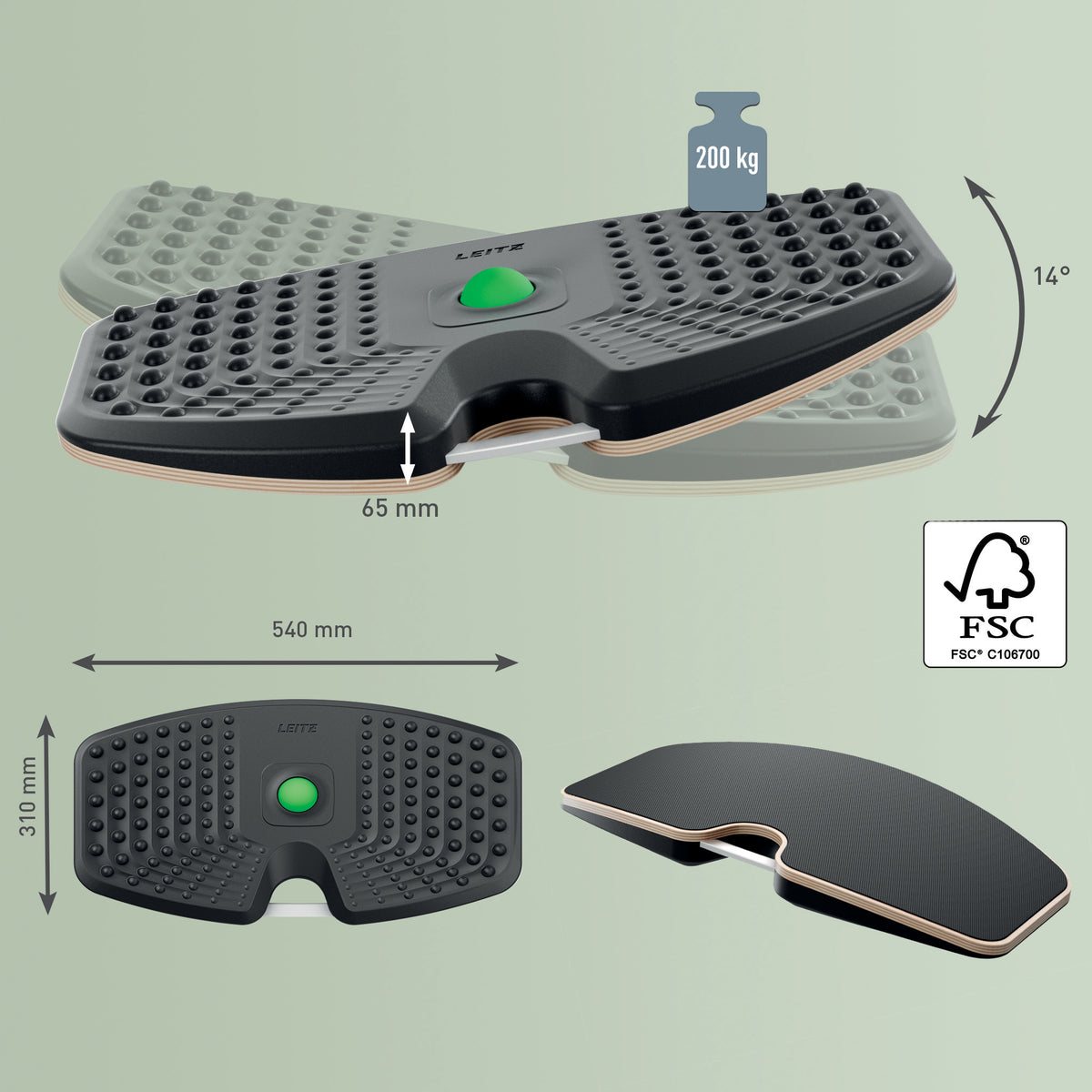 Leitz Balance Board Ergo Active Stehhilfe – Dunkelgrau, Anti-Ermüdungs-Massagefläche, inkl. Massageball