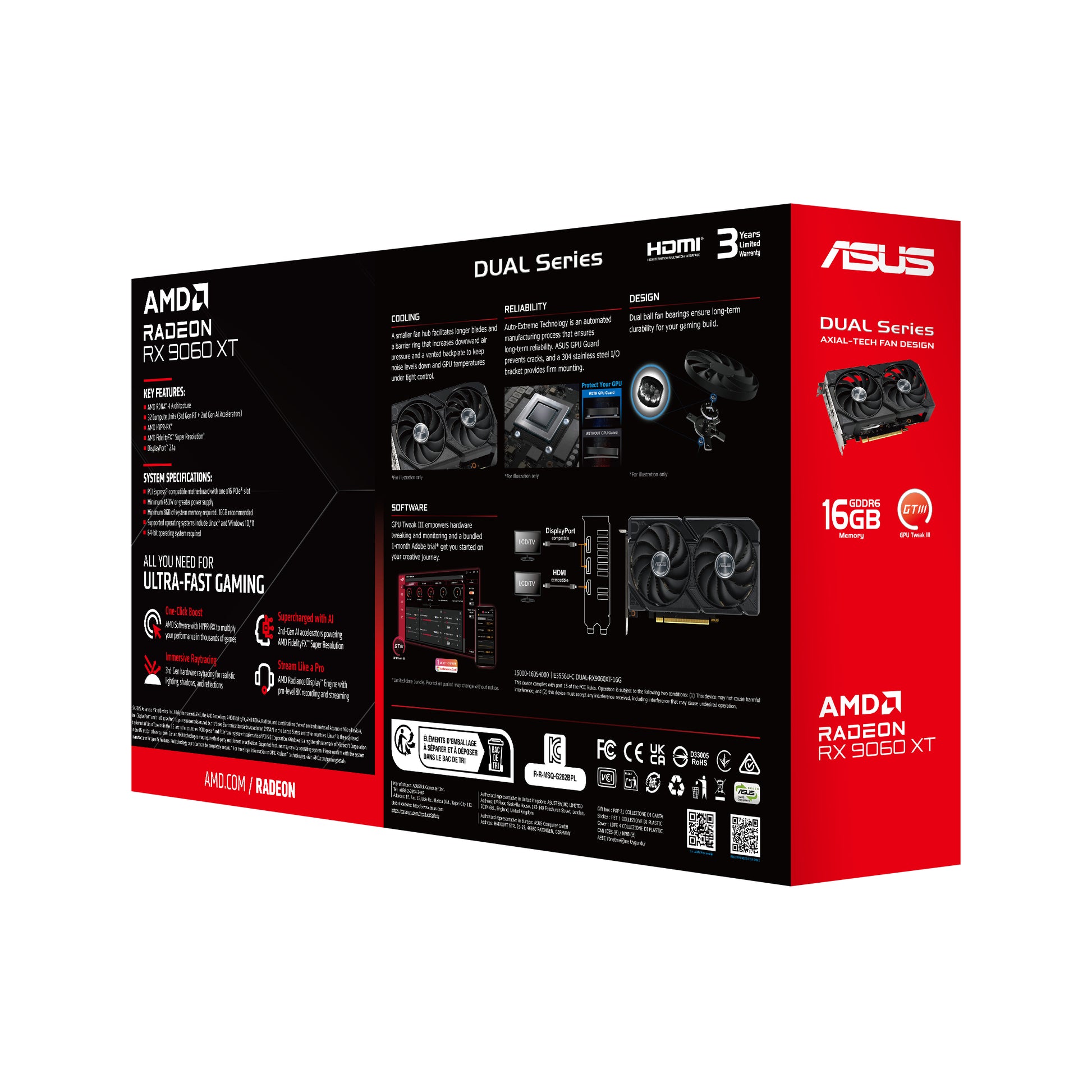 ASUS DUAL-RX9060XT-16G – PCIe-Grafikkarte – Radeon RX 9060 XT, 16 GB GDDR6, PCIe 5.0, 2×DP, 1×HDMI
