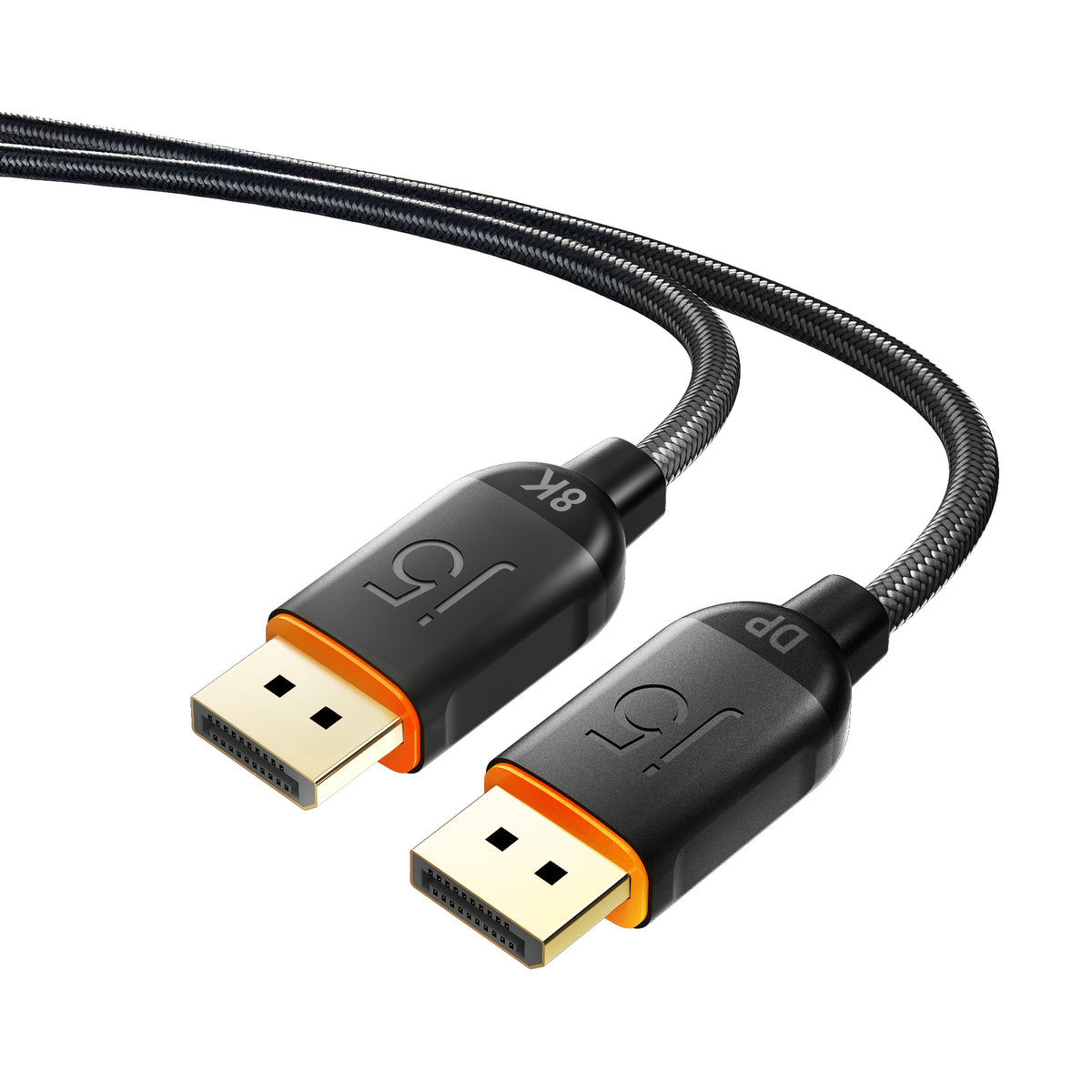 j5create DisplayPort Kabel DP 1.4 8K 60 Hz – 2 m – geflochten – Schwarz/Orange