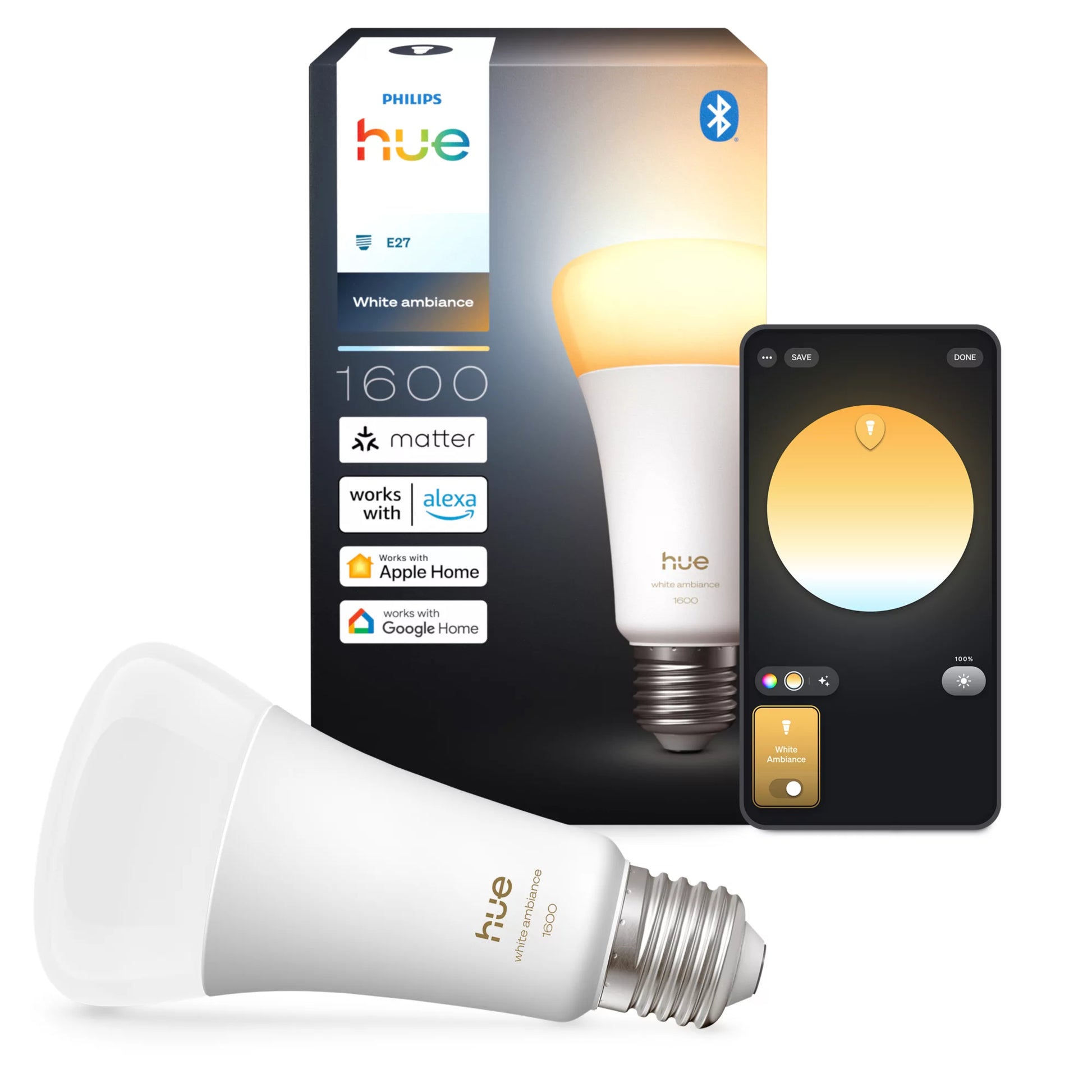 Philips by Signify Philips Hue Smart-Leuchtmittel E27 White Ambiance – 1600 lm, Farbtemperatur einstellbar, Zigbee, dimmbar
