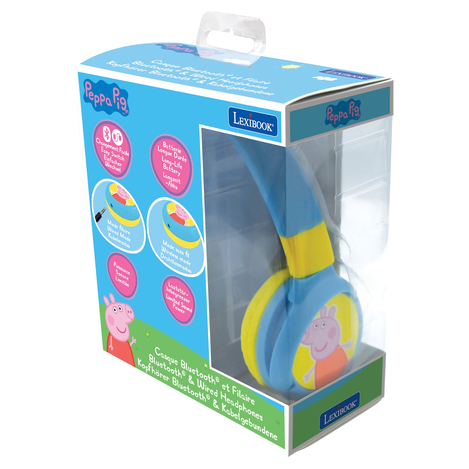 Lexibook Peppa Wuz HPBT010PP Kinderkopfhörer – On-Ear, Kabel + BT, 85 dB Lautstärke-Limit, Mehrfarbig