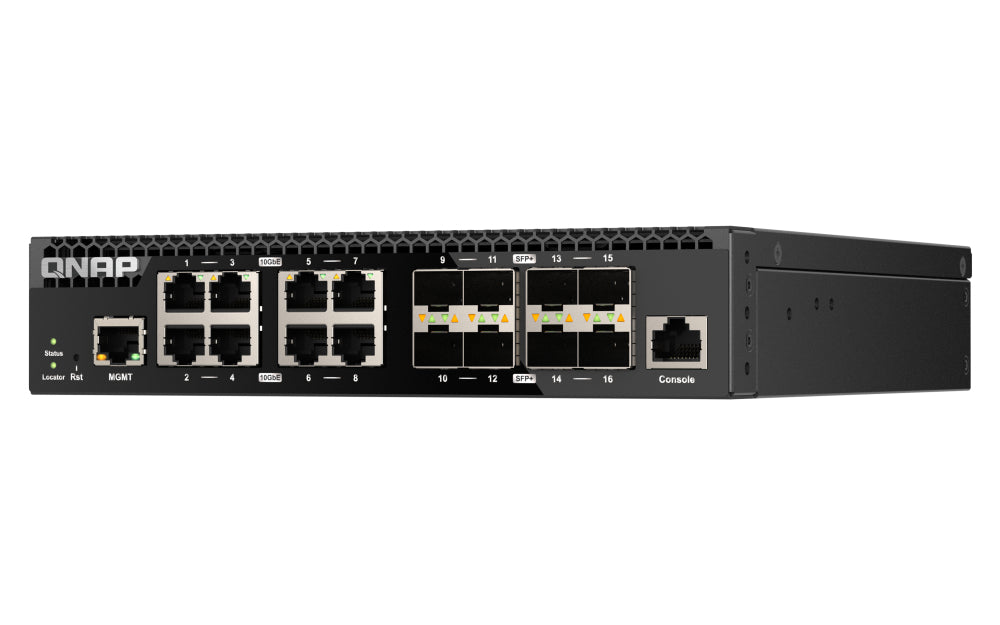 QNAP QSW-M3216R-8S8T – Smart-Managed L2/L3 Switch – 8× 1/2,5/5/10G, 8× SFP+, 19", 1U