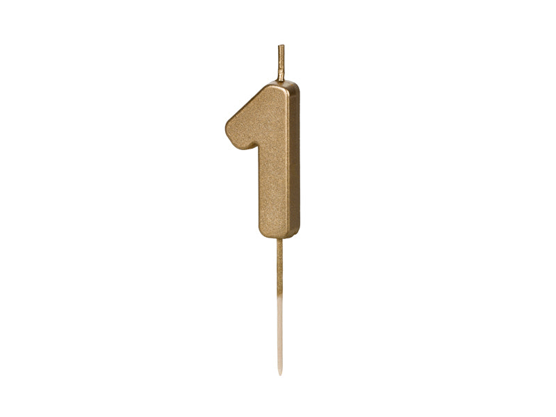 PartyDeco Geburtstagskerze Zahl 1 – Gold – 5 cm – 1 Stk