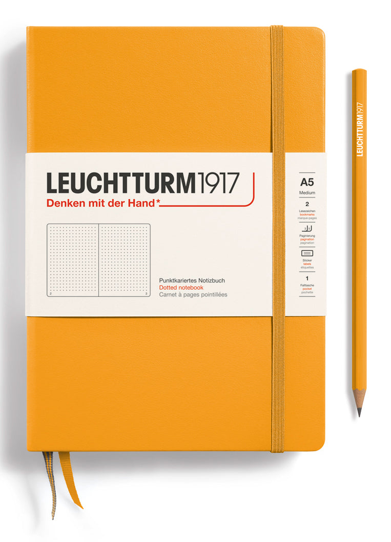 Leuchtturm Notizbuch – A5 – 80 g/m² – Hardcover, Gummiband, Tasche – Orange – FSC