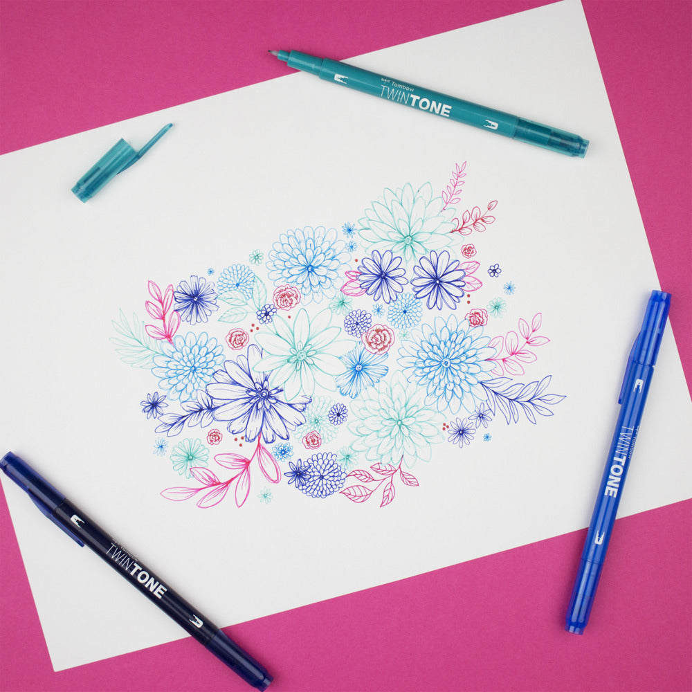 Tombow TwinTone Filzstift, Doppelspitze – Rundspitze, 0,8/0,3 mm, wasserbasiert, zartrosa