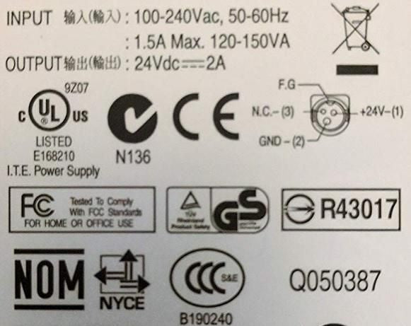 CoreParts PS60A-24B – Netzteil, 50 W, 24 V, 2,15 A, Schwarz, für POS-Drucker