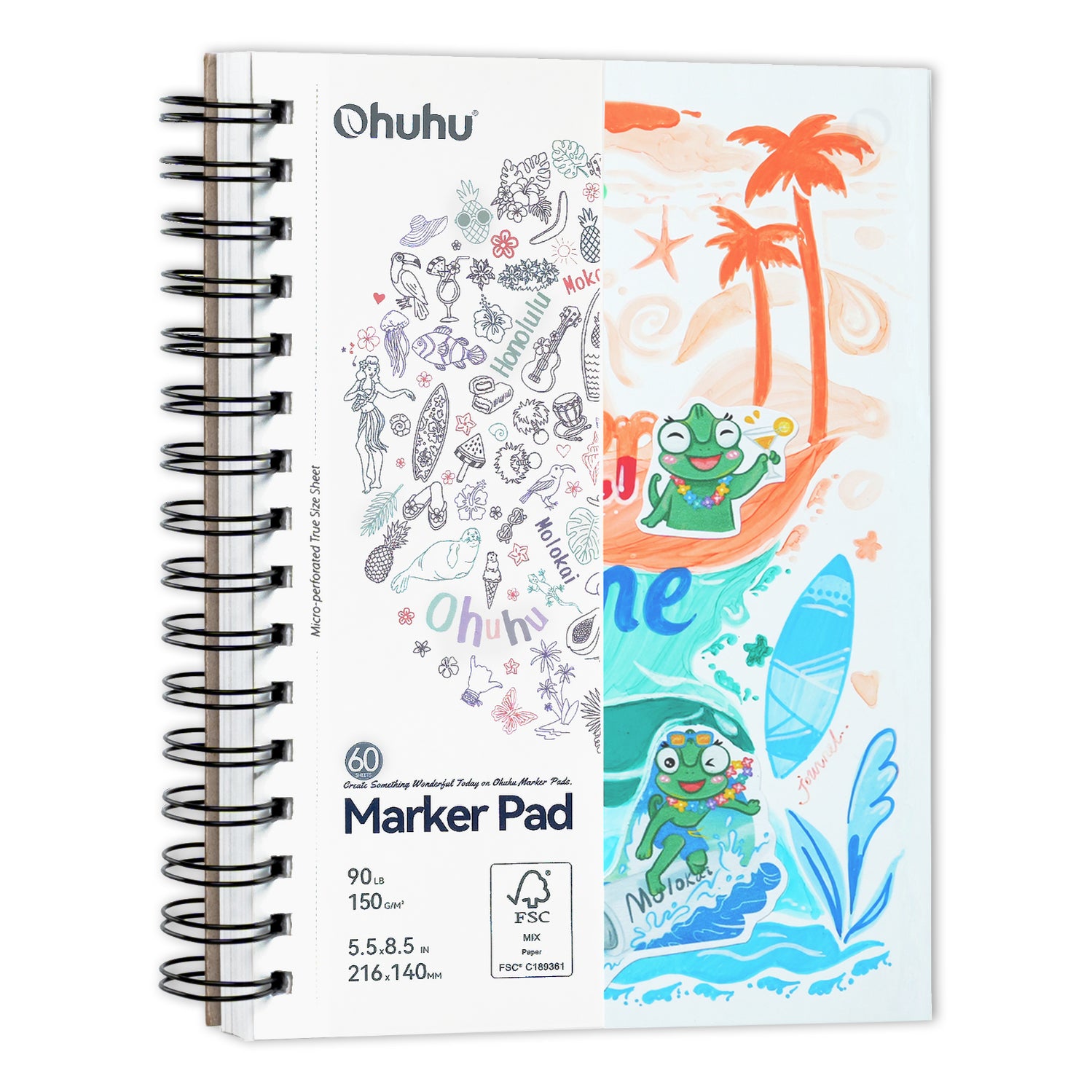 Ohuhu Malbuch – 14 × 21,6 cm – 150 g/m² – Spiral – 60 Blatt