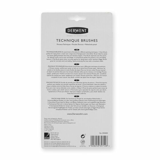 Derwent Aquarellpinsel-Set – schwarz, silber, 6er-Pack, sortierte Pinselformen