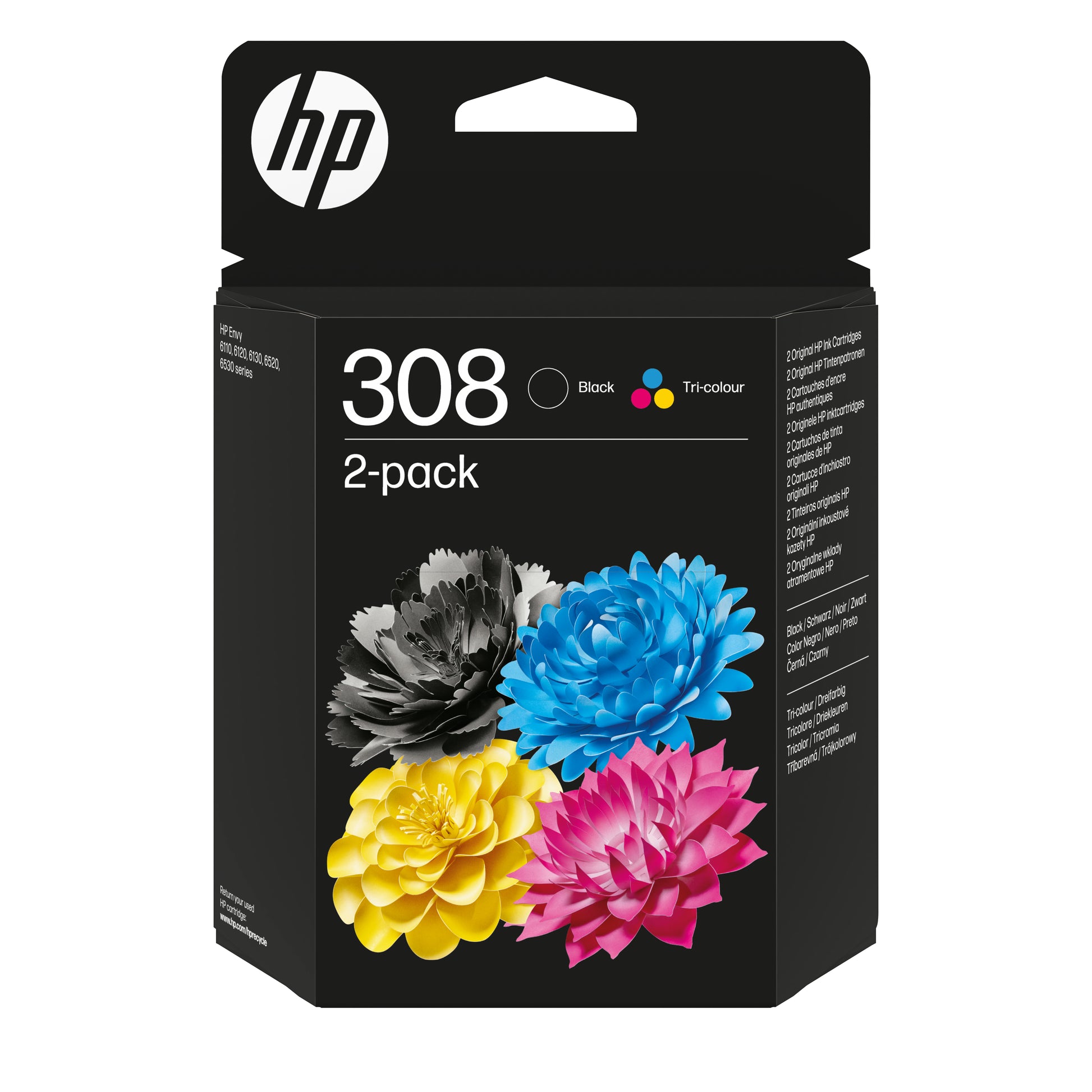 HP 308 Tintenpatronen-Multipack, Schwarz/Cyan/Magenta/Gelb (Original) – für HP DeskJet/Envy …