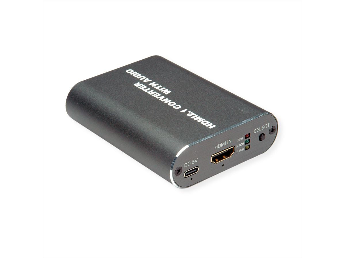 ROLINE HDMI Audio-Extraktor – HDMI zu HDMI, Optischer S/PDIF, 3,5 mm – 8K (7680 × 4320) @ 60 Hz, HDMI 2.3, LPCM 7.1